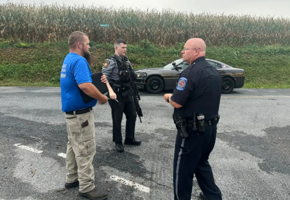 Police block off the area where multiple officers were shot and killed in North Codorus, Pennsylvania.