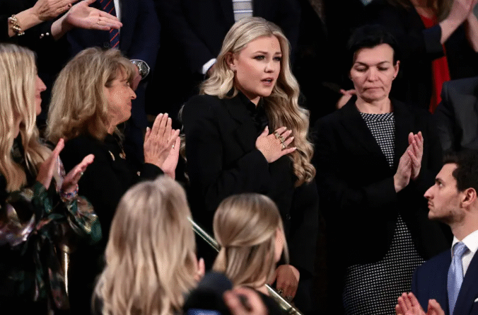 Erika Kirk, the widow of slain conservative activist Charlie Kirk, reacts during U.S. President Donald Trump’s State of the Union Erika Kirk, the widow of slain conservative activist Charlie Kirk, reacts during U.S. President Donald Trump’s State of the Union address.