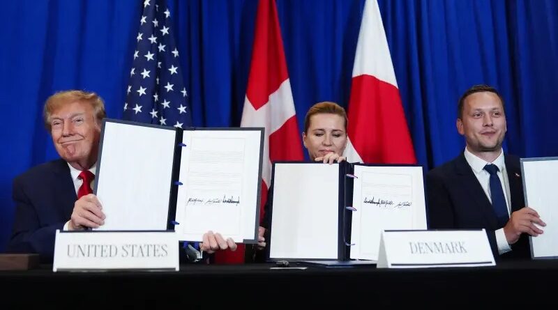 President Donald Trump signed a security agreement with Denmark’s Prime Minister Mette Frederiksen and Greenland’s Prime Minister Jens-Frederik Nielsen at the United Nations