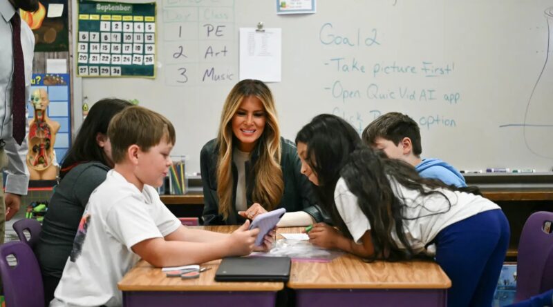 First Lady Melania Trump meets students at Mountain View Elementary School in Jefferson, North Carolina